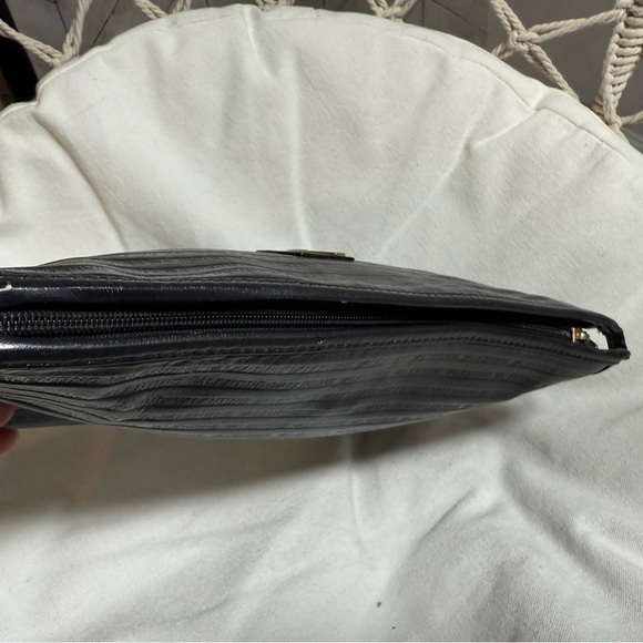 VINTAGE Mario Valentino V Mark Embossed Black Leather Clutch